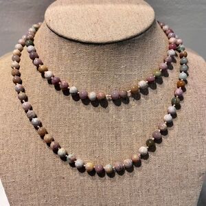 Antique Vintage Single Strand Two Way Beaded Jade Long Necklace Multicolor 16"